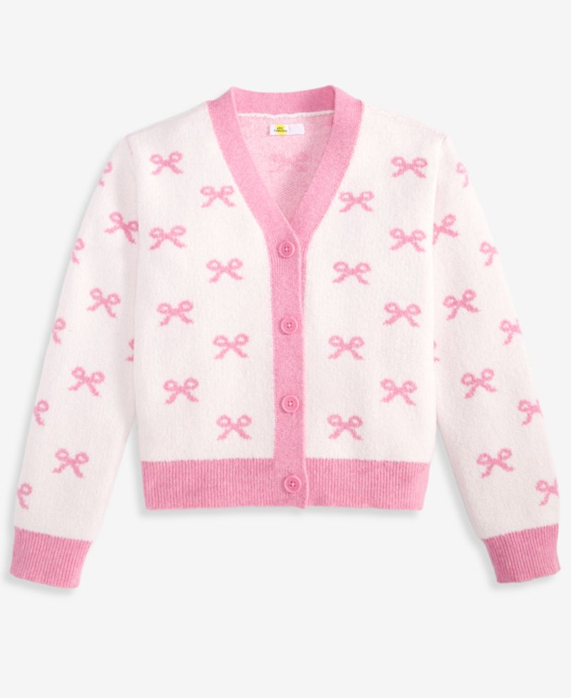 Girls' 5-20 Bow Pattern Long-Sleeve Cardigan