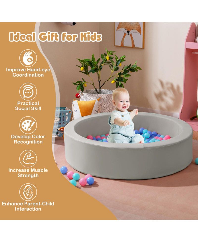 42.5 in Round Foam Ball Pit with 25D Sponge Filling and Washable PU Cover for Toddlers