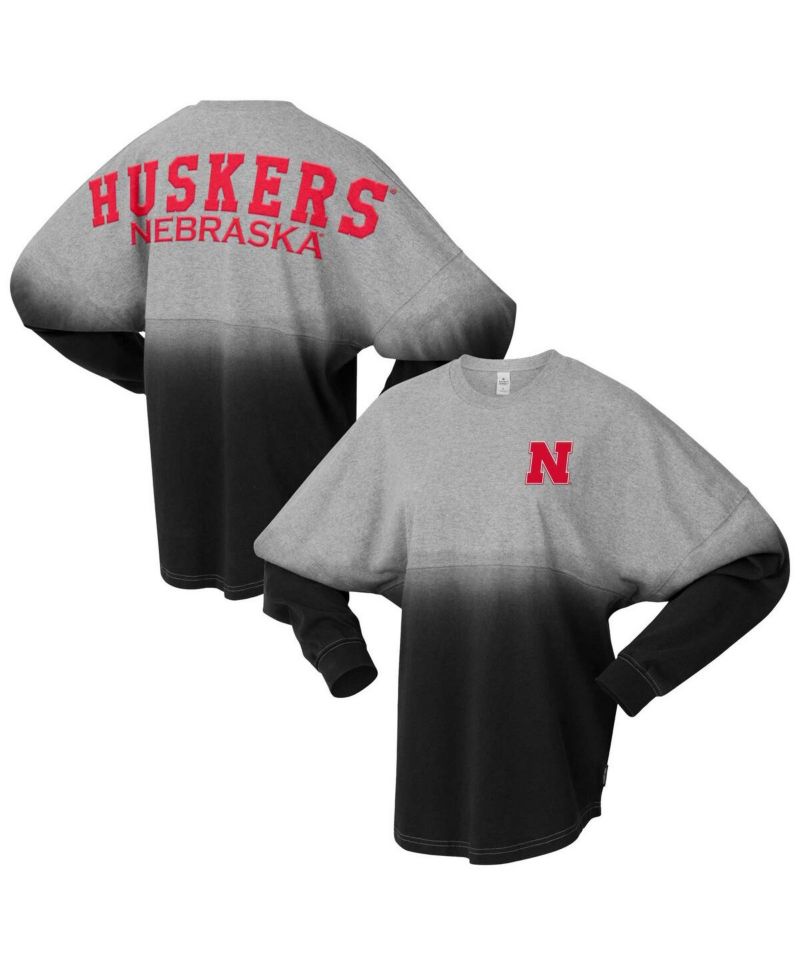 Men's and Women's Black/Gray Nebraska Huskers Ombre Long Sleeve T-Shirt