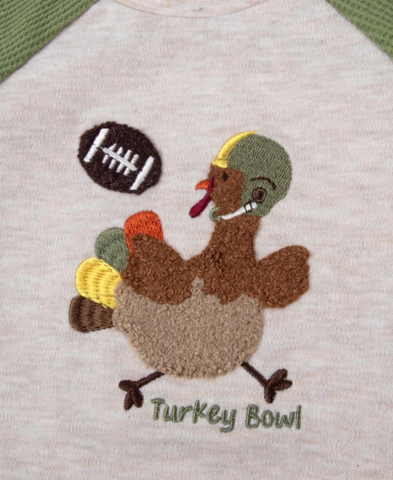 Baby Boys' Turkey Bowl Long-Sleeve Cotton-Blend Bodysuit, Pants, Hat and Socks, 4-Piece Set