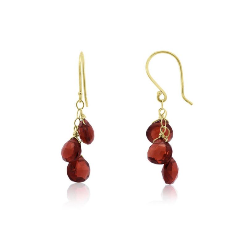 Garnet Bead Dangle Earrings 14K Gold