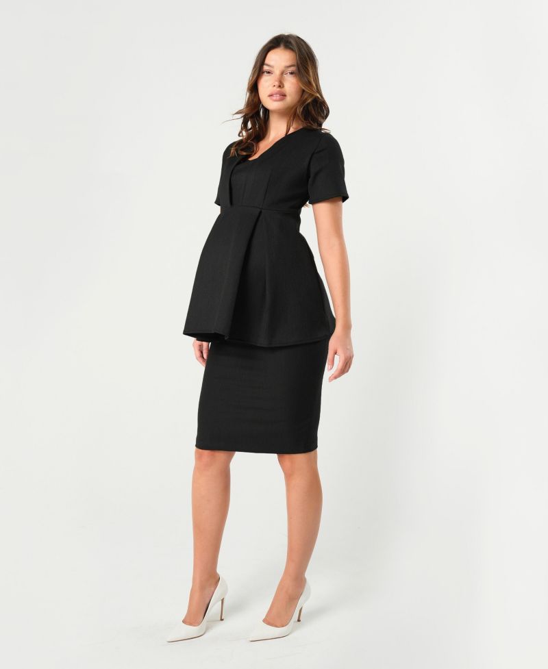 Women's Knee Length Pencil Skirt with Stretch Bump Panel in Italian Suiting Fabric