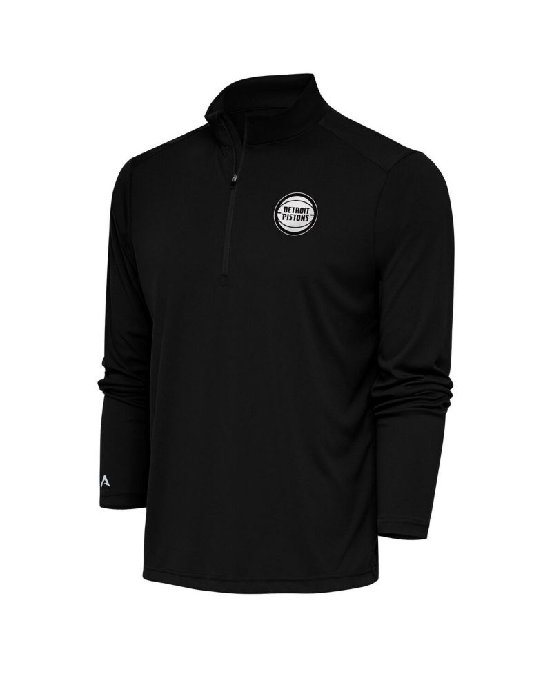 Men's Black Detroit Pistons Metallic Logo Tribute Quarter-Zip Pullover Sweatshirt
