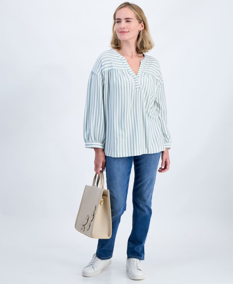 Petite 3/4-Puff-Sleeve Knit Top