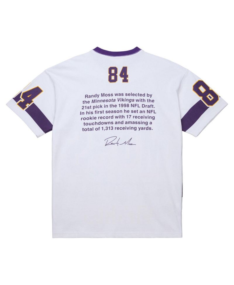 Men's Randy Moss White Minnesota Vikings Name & Number Team Origins Vintage Logo T-Shirt