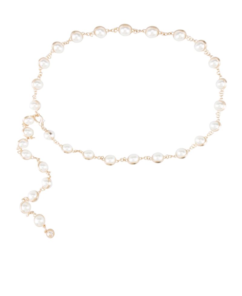 Women's Imitated Pearl Embellished Gold-Tone Chain Dress Belt
