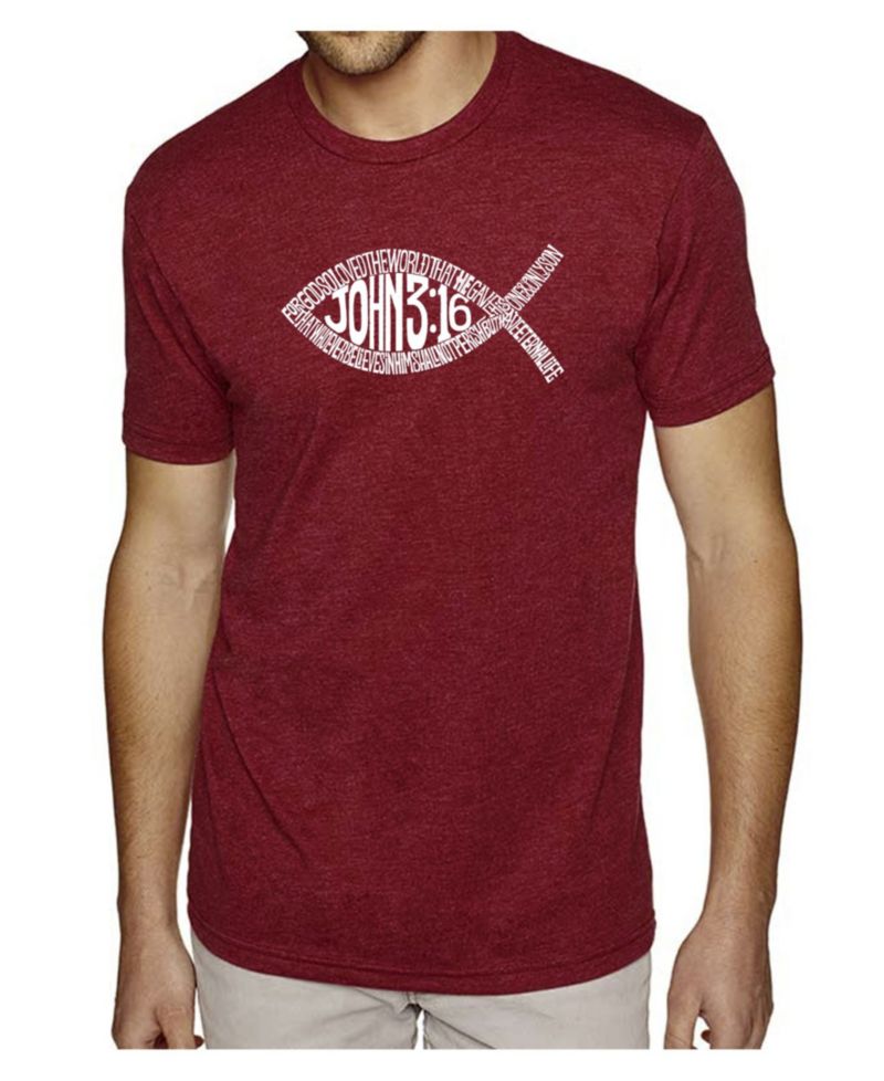 Men's Cotton/Poly Blend Word Art T-Shirt - John 3:16 Fish Symbol