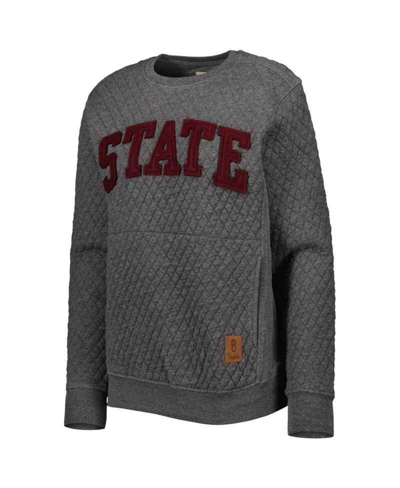 Women's Heather Charcoal Mississippi State Bulldogs Moose Quilted Pullover Sweatshirt