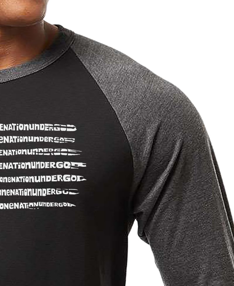 Men's One Nation Under God American Flag Cross Raglan Baseball Word Art T-Shirt