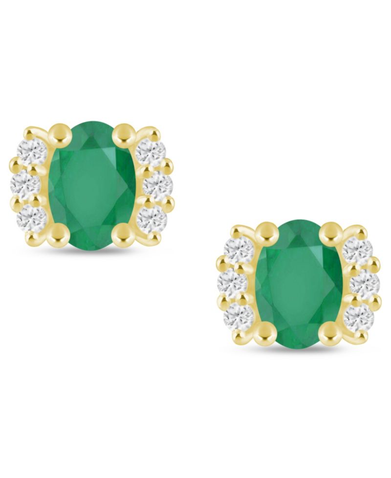 Emerald (1 ct. t.w.) & Diamond (1/6 ct. t.w.) Bracket Stud Earrings in 10k Gold