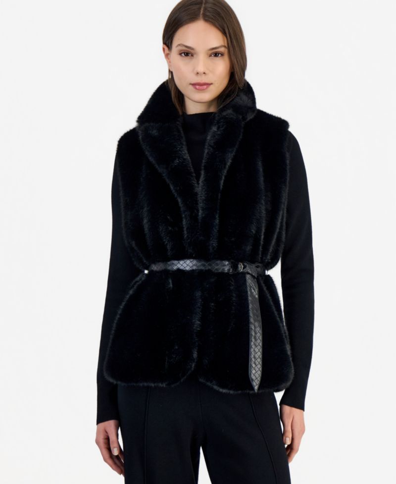 Women's Faux Fur Mock Neck Rib-Knit Sweater Vest