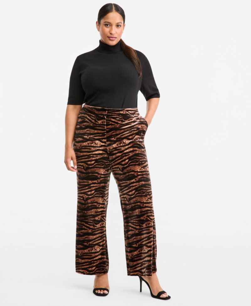 Petite Animal-Print Velvet Flare Pants