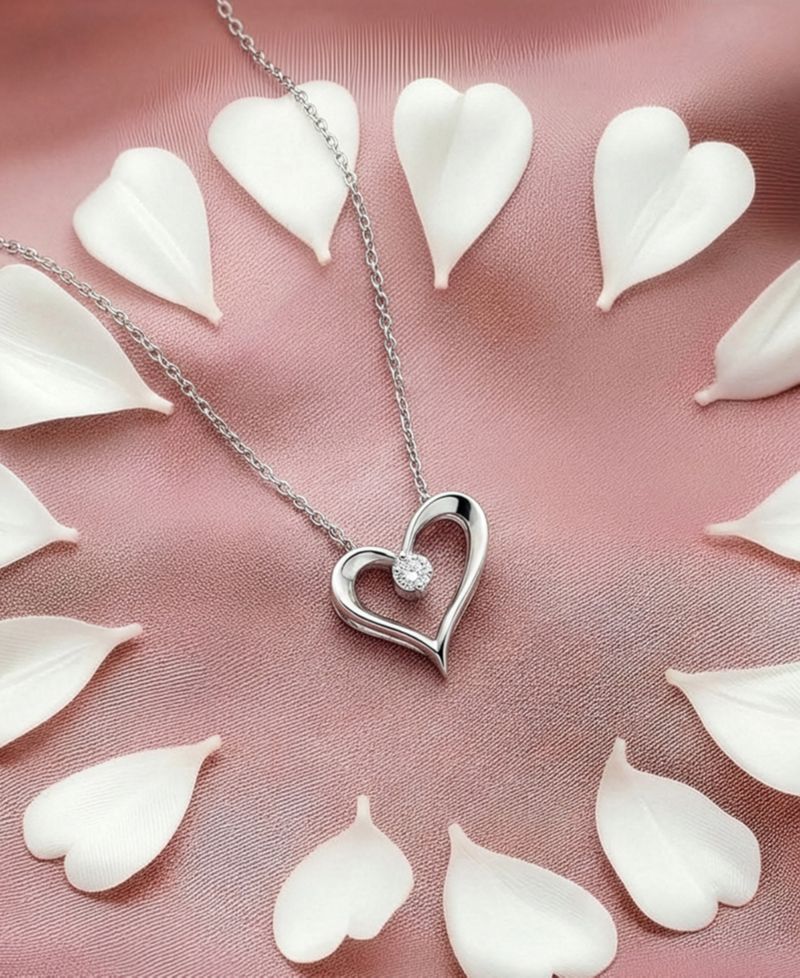 Lab Grown Diamond Heart Pendant Necklace (1/10 ct. t.w.) in Sterling Silver
