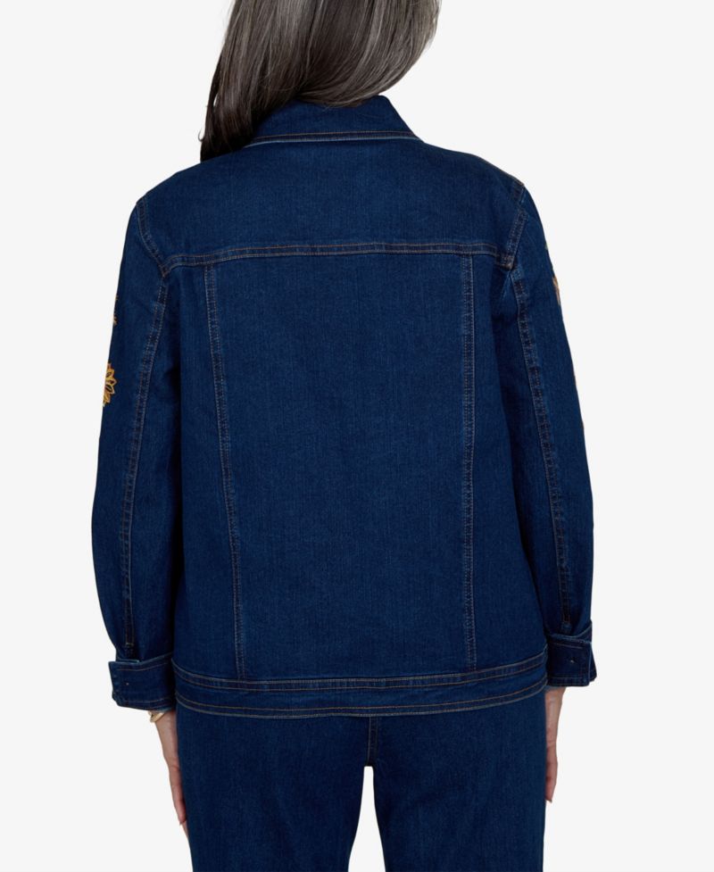 Petite Denim Floral-Embroidered Jacket