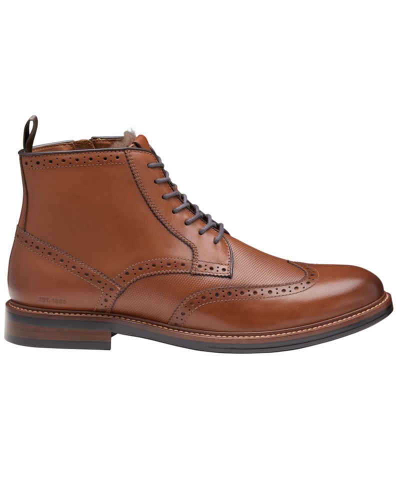 Mens XC+ Durham Embossed Leather Brogue Detail Wingtip Shearling Waterproof Boots