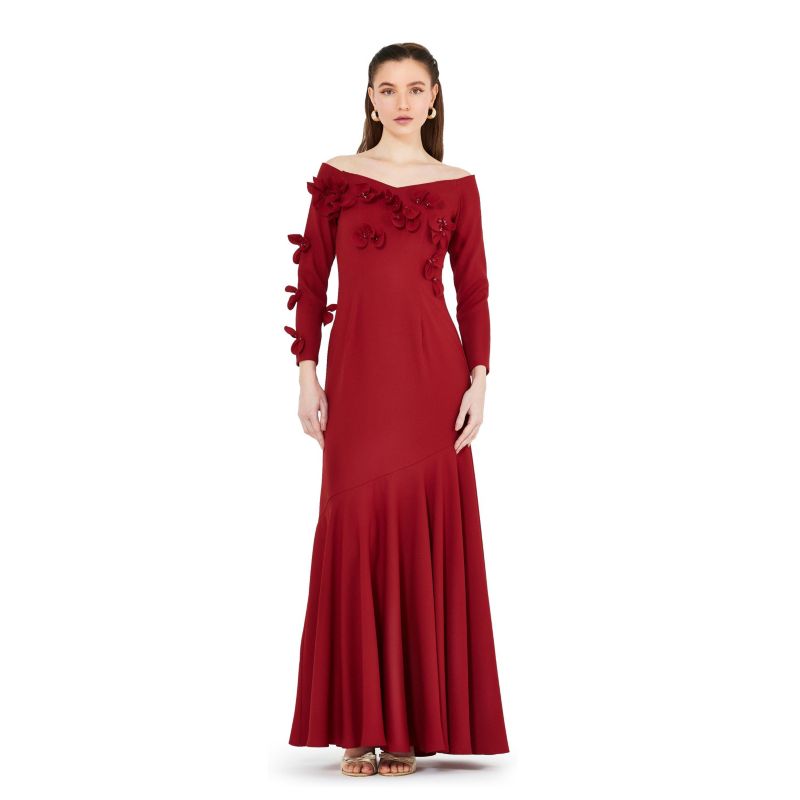 Women's Off-The-Shoulder Floral Embellished Flary Gown