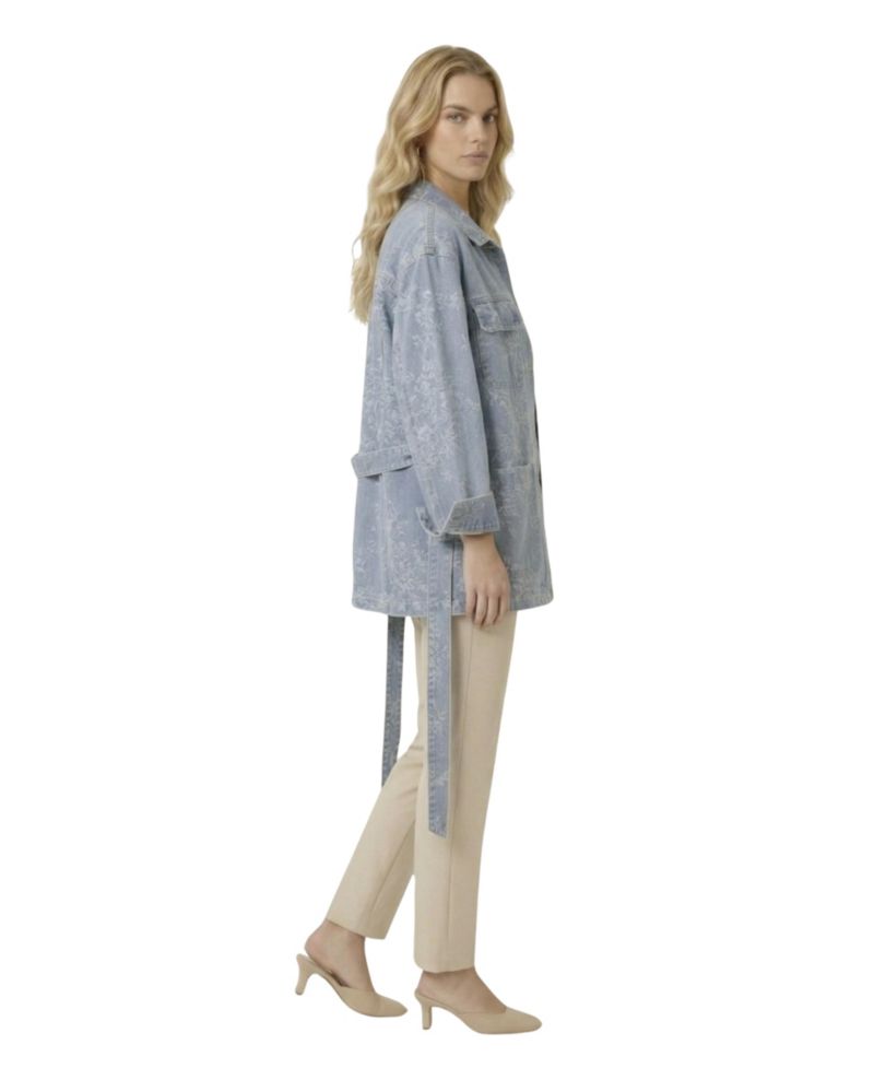 Women's Floral Jacquard Belted Waist Jacket
