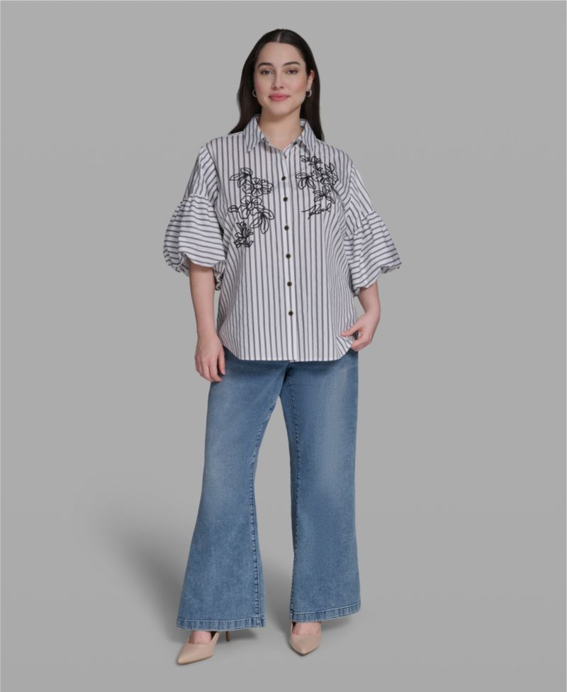 Plus Size Cotton Collared Shirt
