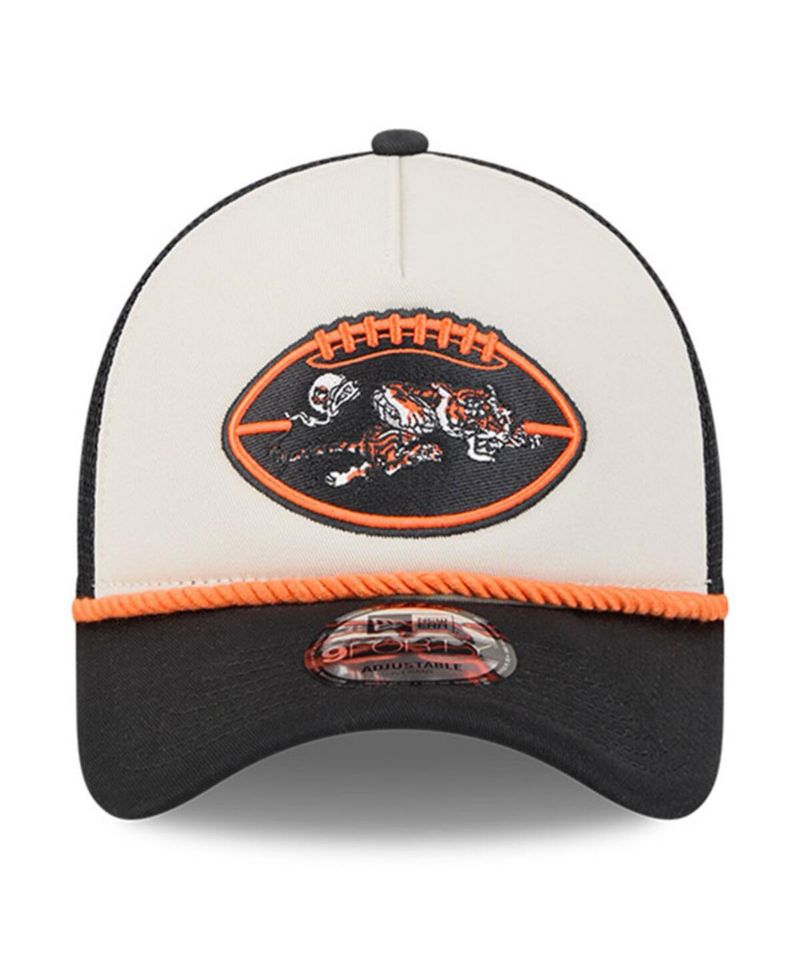 Men's Stone/Black Cincinnati Bengals 2024 Sideline Historic 9FORTY A-Frame Trucker Adjustable Hat