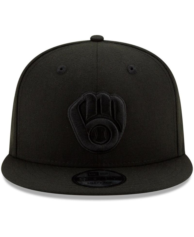 Men's Milwaukee Brewers Black on Black 9FIFTY Snapback Adjustable Hat - Black