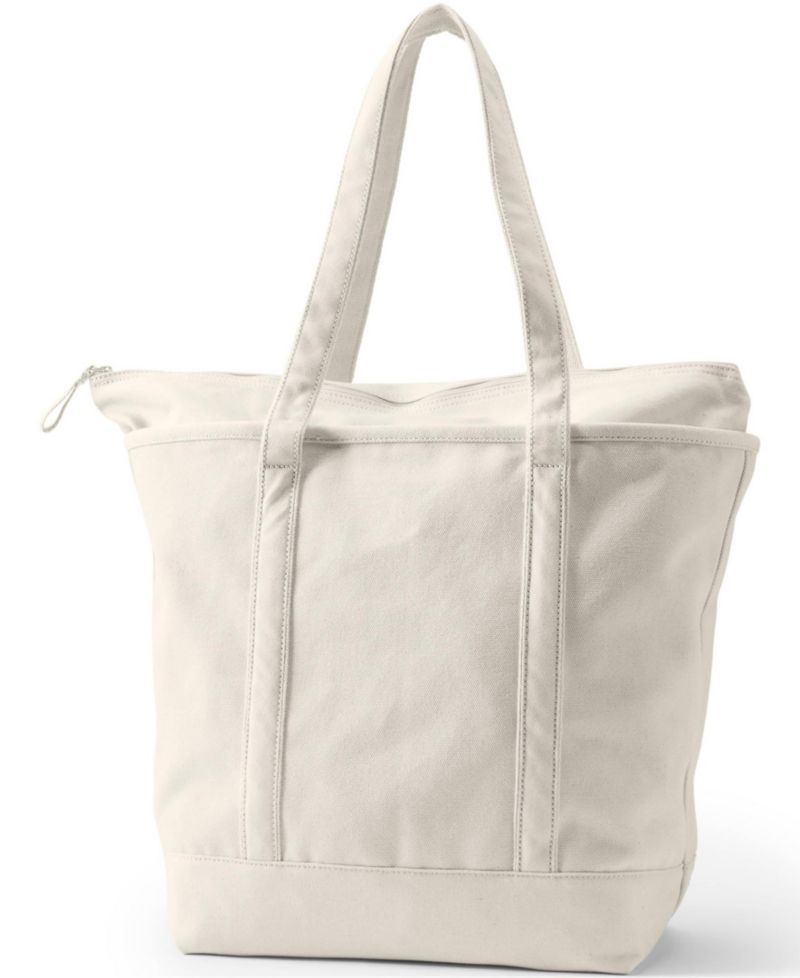 Large 5 Pocket Zip Top Long Handle Canvas Tote Bag