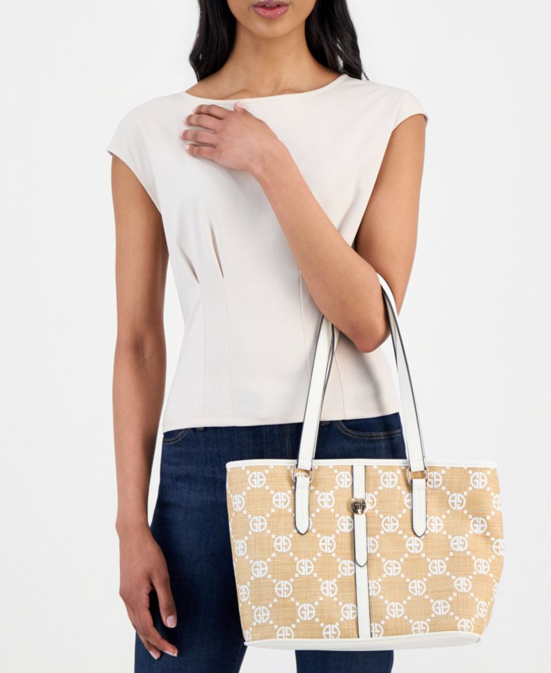 Belted Monogram Straw Tulip Tote Bag