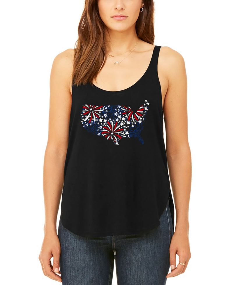 Women's USA Fireworks Premium Word Art Flowy Tank Top