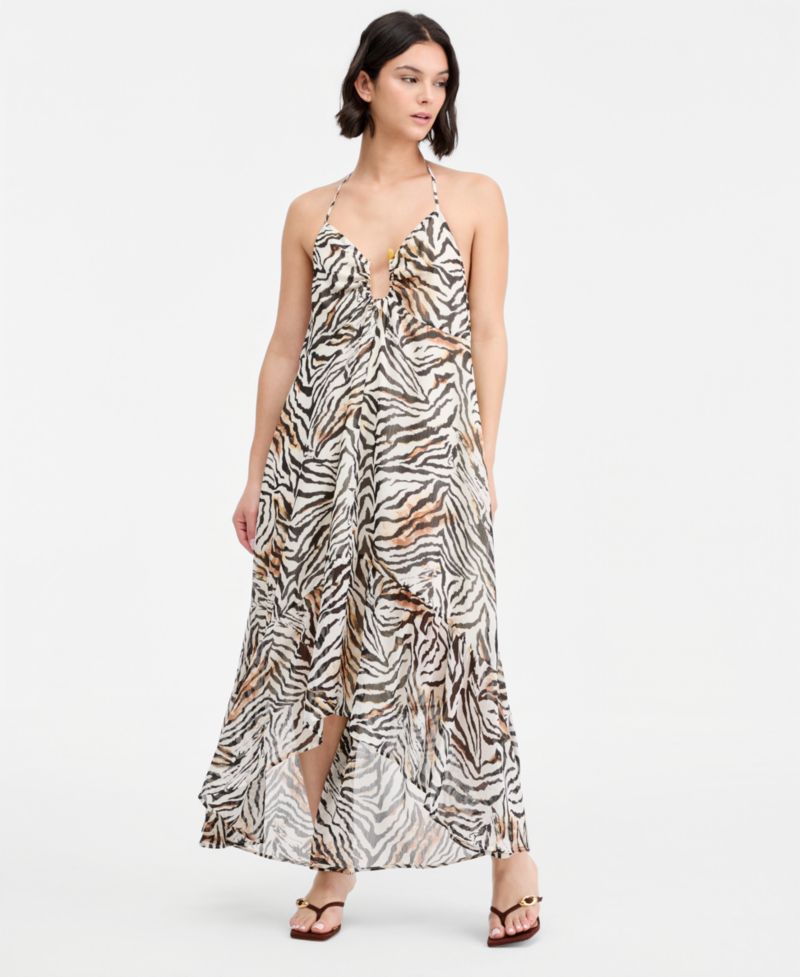 Women's Zebra Print Chiffon Halter High-Low Dress