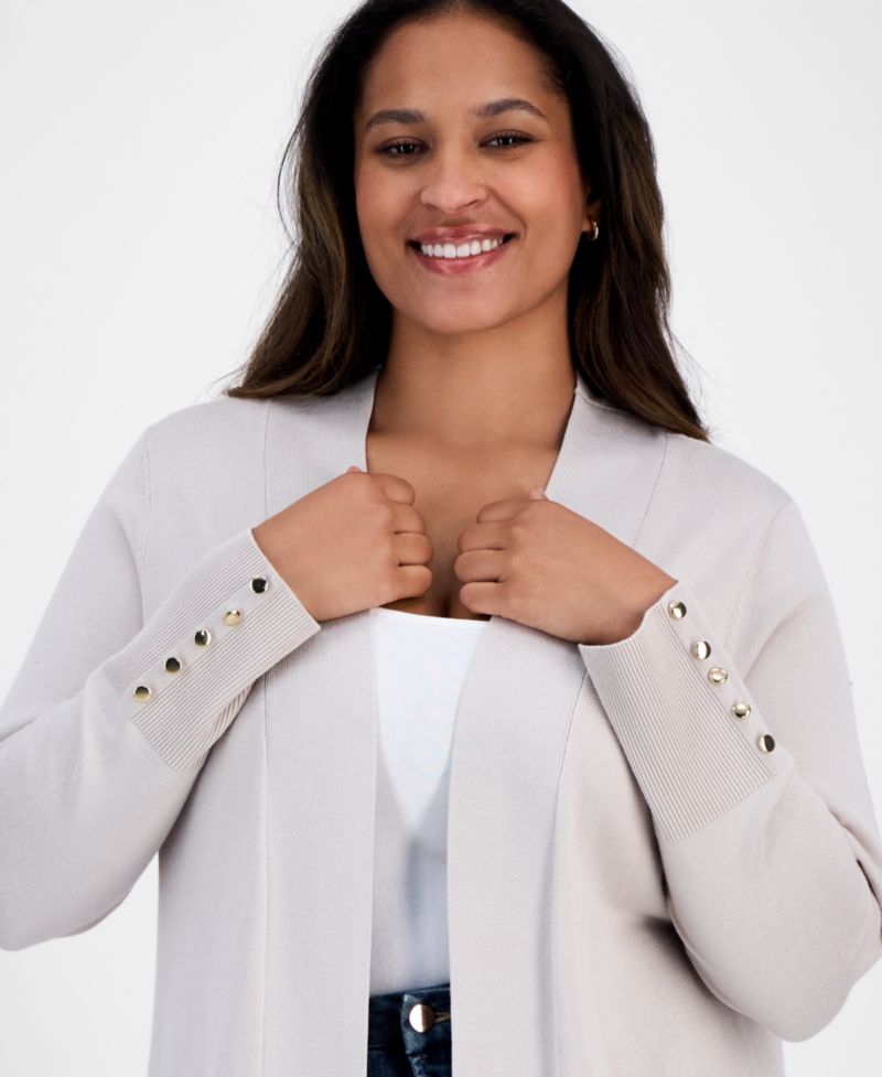 Petite Open-Front Button-Cuff Cardigan Sweater