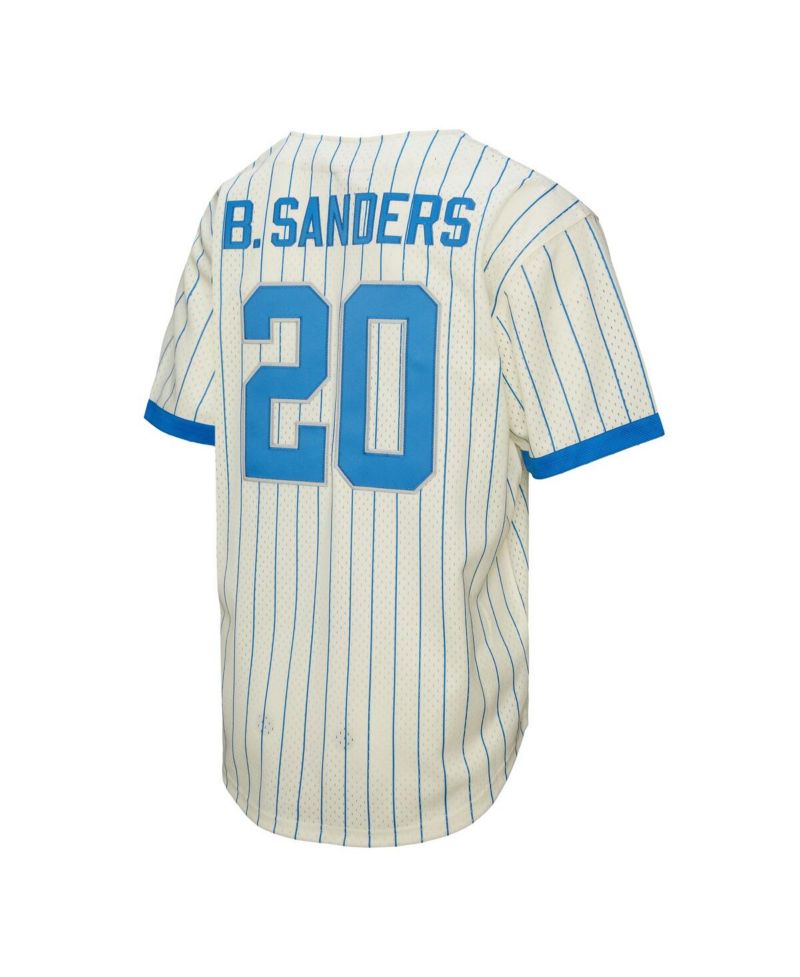 Men's Barry Sanders Cream Detroit Lions Name & Number Mesh Button-Up Baseball Jersey