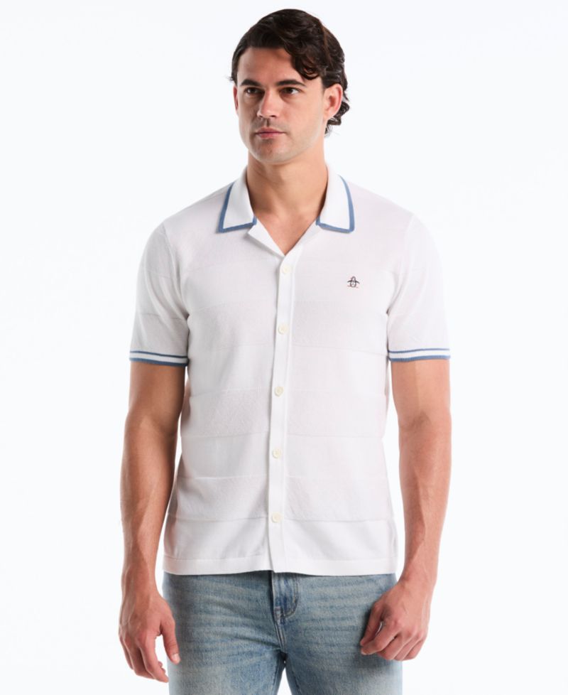 Men's Cotton Seed Stitch Polo Sweater