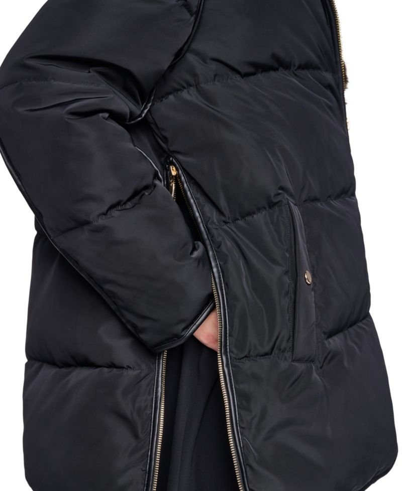 Women's Faux Fur Bibbed Hooded Puffer