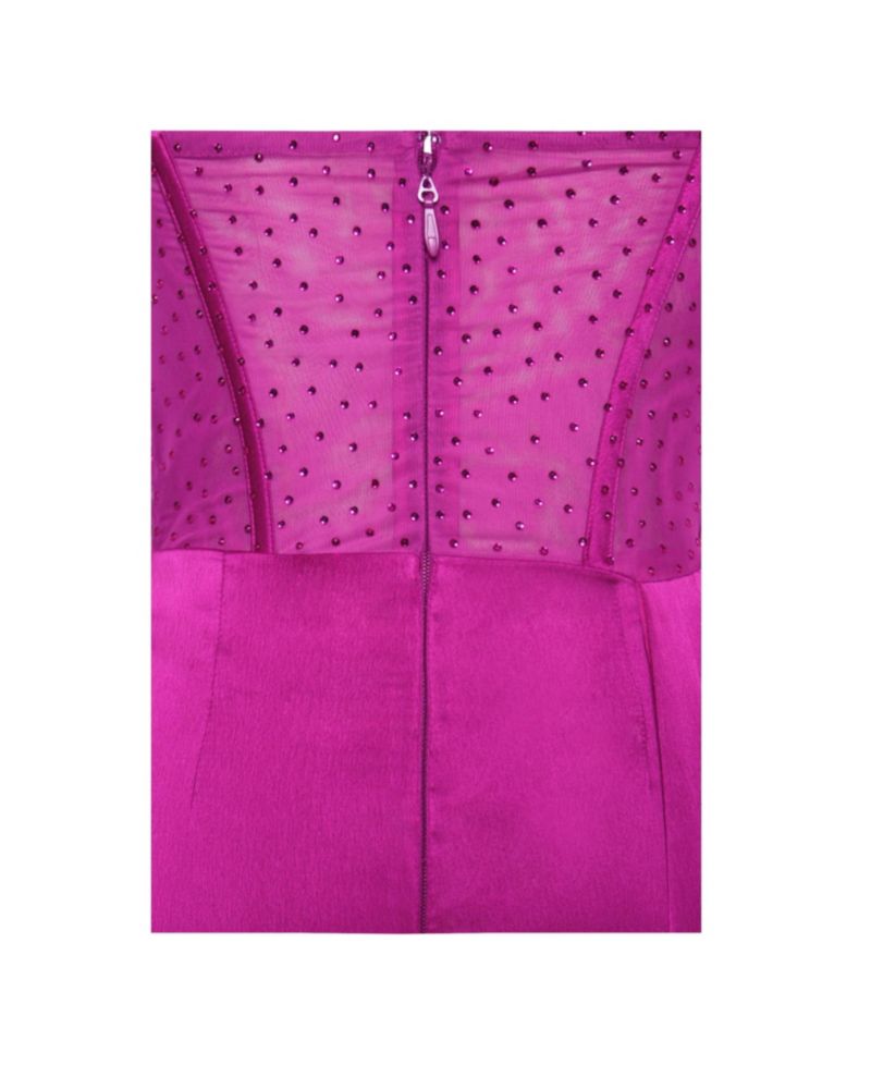 Women Holly Fuchsia Crystallized Corset High Slit Satin Gown