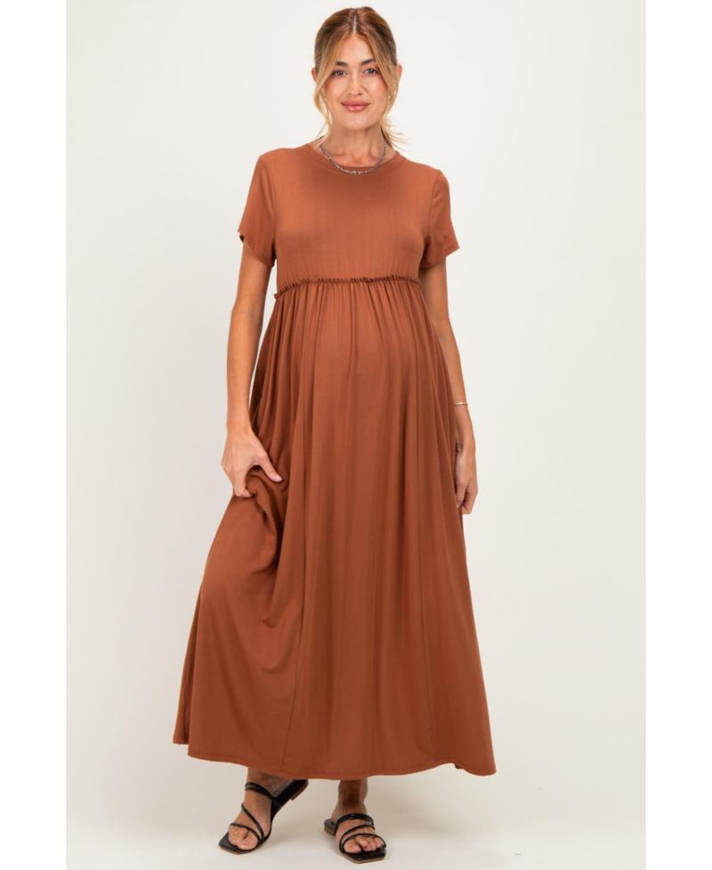 Women's Olive Ruffle Trim Maxi Dress