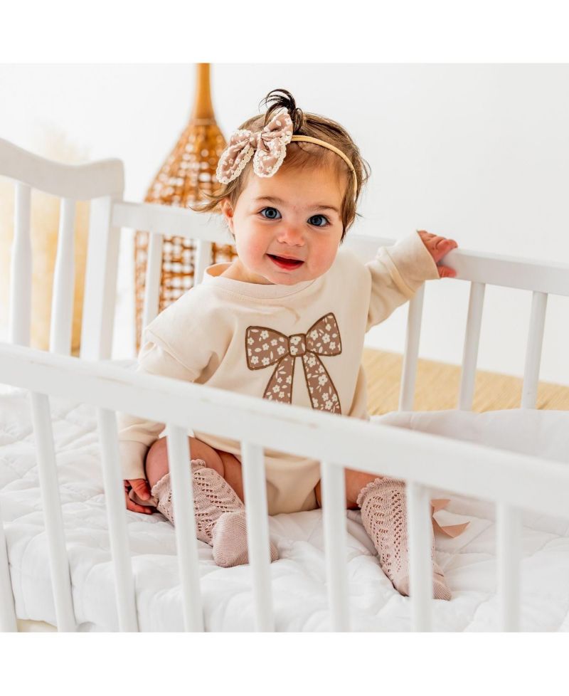 Baby Girls Floral Bow Patch Long Sleeve Romper