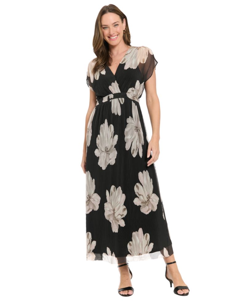 Petite Printed Surplice Neck Maxi Dress