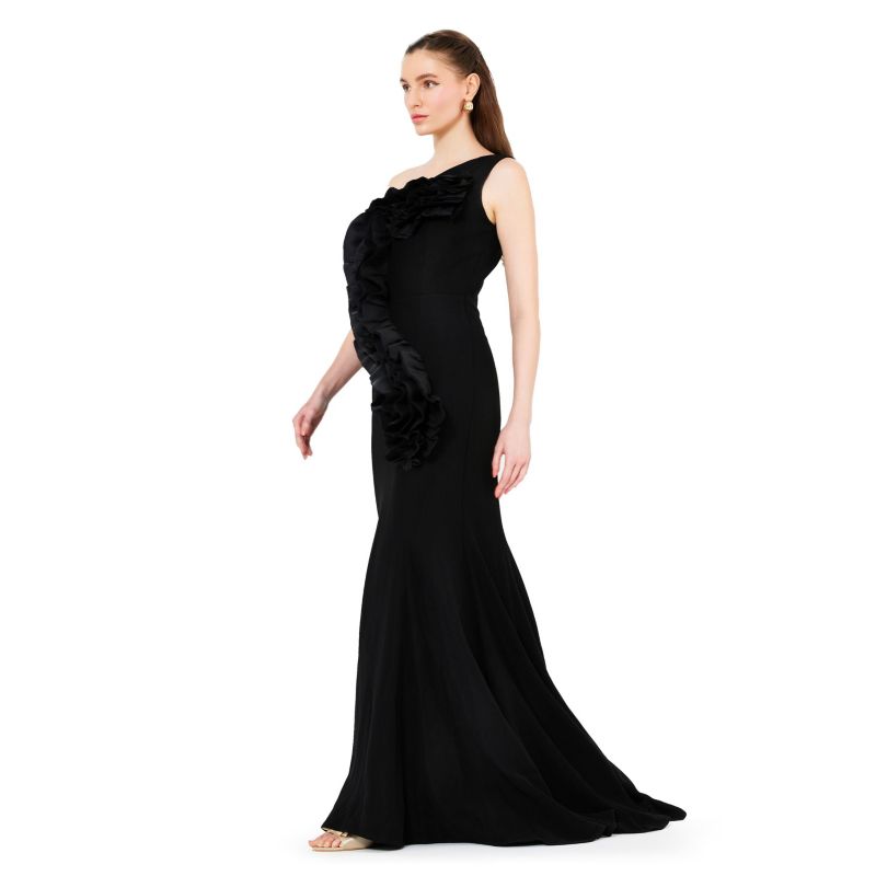 Women's Organza Ruffle Detail Mermaid Crepe Gown