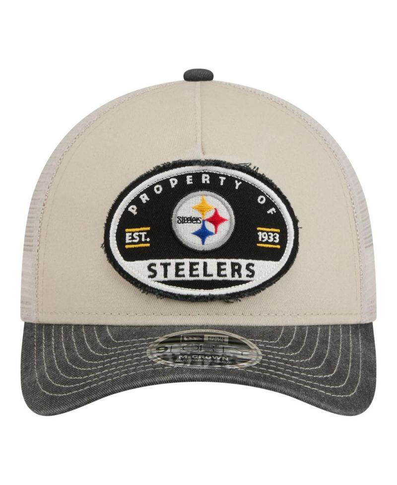 Men's Natural Pittsburgh Steelers Frayed M-Crown A-Frame 9FORTY Adjustable Hat