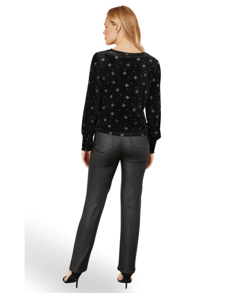 Women's Sparkle Bow Print Velvet Top