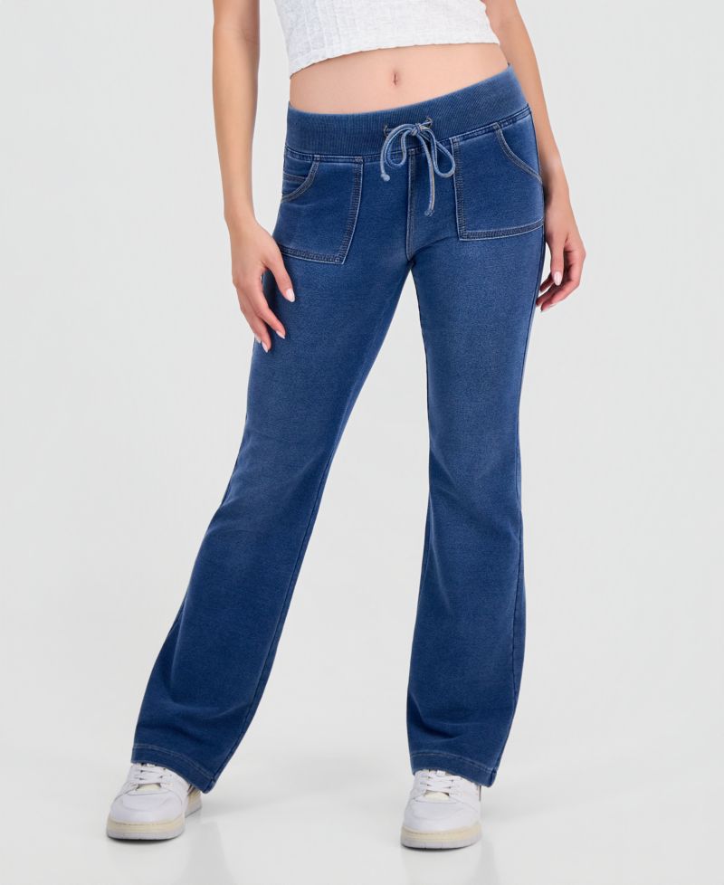 Juniors' Fleece-Knit Drawstring-Waist Bootcut Jeans