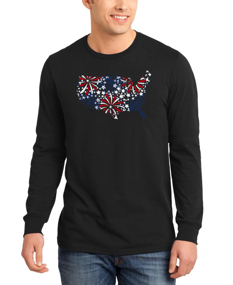 Men's USA Fireworks and Stars Word Art Long-Sleeve T-Shirt