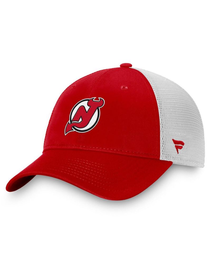 Men's Red/White New Jersey Devils Slouch Core Primary Logo Trucker Adjustable Hat