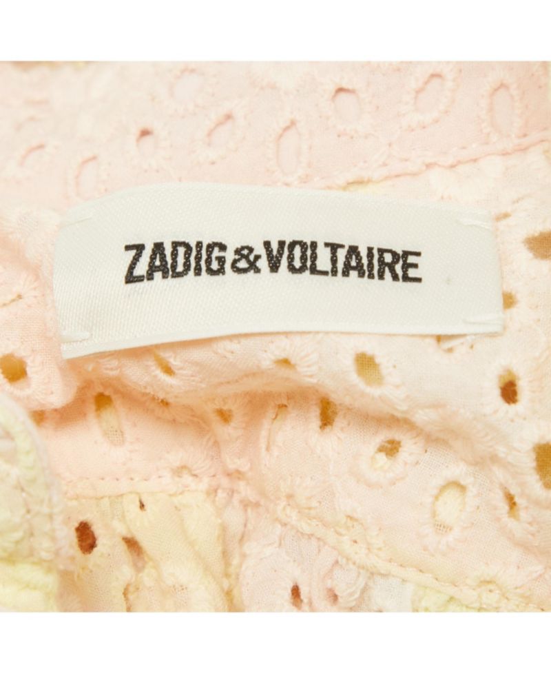 Women's Pre-Owned Zadig and Voltaire Pink/yellow Camouflage Print Broderie Anglaise Cotton Requiem Dress