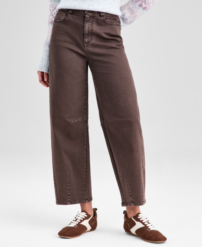 Women's High-Rise Washed Barrel-Leg Jeans