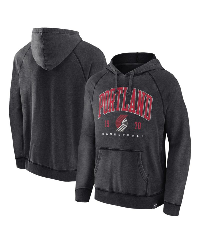Men's Heather Charcoal Distressed Portland Trail Blazers Foul Trouble Snow Wash Raglan Pullover Hoodie