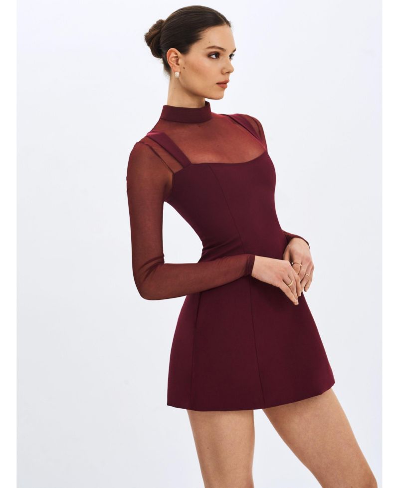 Women's Natasha Burgundy Faux Two-Piece Turtleneck Mini Dress