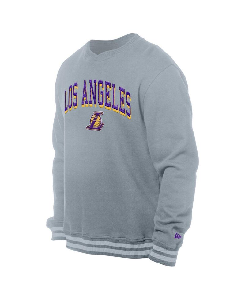 Men's Gray Los Angeles Lakers Chenille Cross Over Pullover Sweatshirt