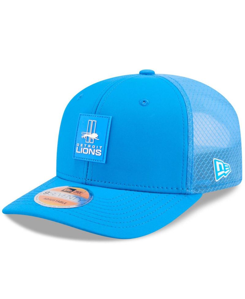 Men's Blue Detroit Lions 2025 Sideline Throwback 9SEVENTY Trucker Adjustable Hat