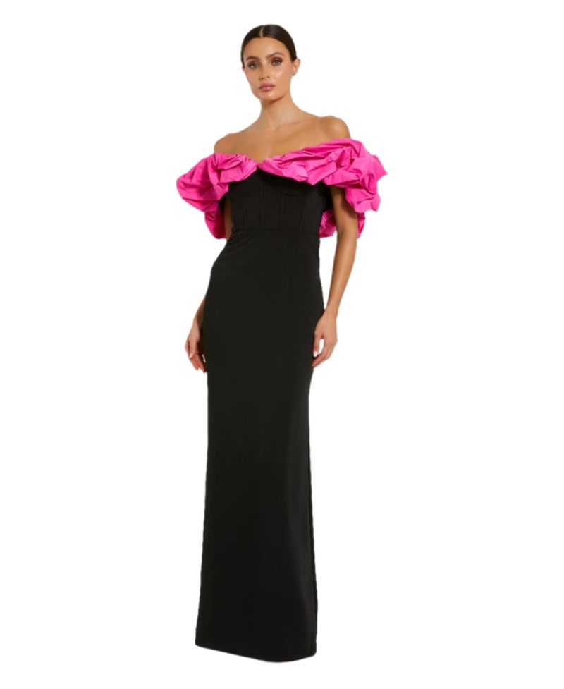Women's Off-the-Shoulder Column Gown with Oversized Ruffle