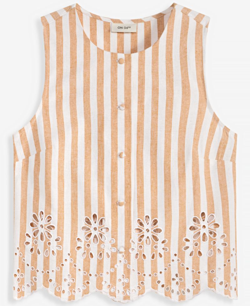 Women's Verano Stripe Linen-Blend Eyelet Vest